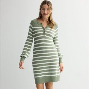 NWT Henley Sweater Dress. Olive and white striped. Size XL. New. Never worn.